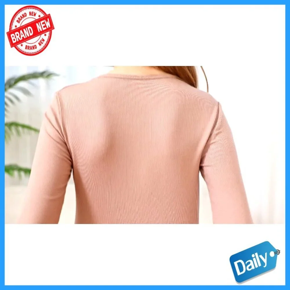 3 Pack Girls Long Sleeve Ribbed Cotton Tees Slim Fit Layering Tops